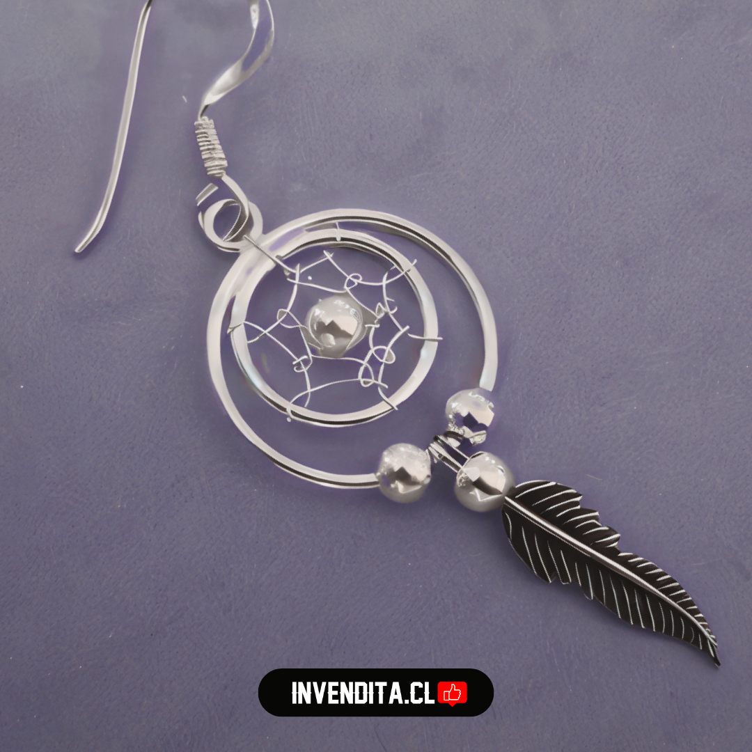 Aros de plata 925 diseño atrapasueños estilo nativo