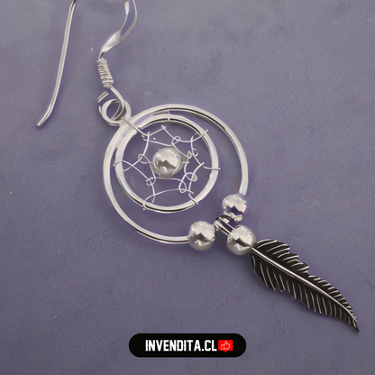 Aros de plata 925 diseño atrapasueños estilo nativo