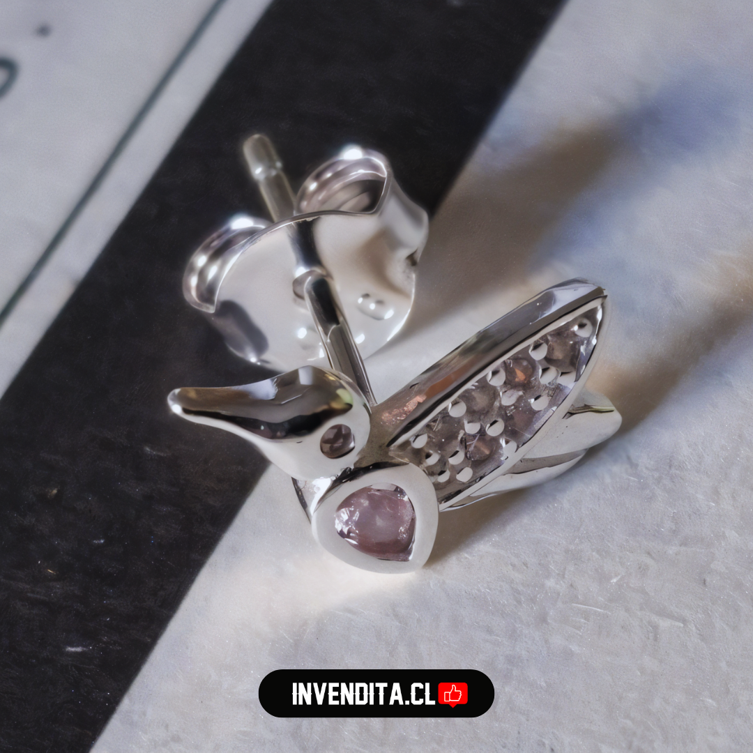 Aros de plata 925 colibrí circones rosa