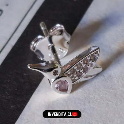 Aros de plata 925 colibrí circones rosa
