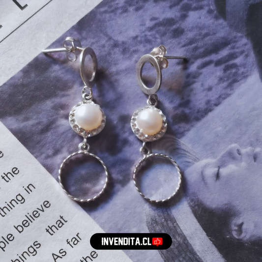 Aros de plata 925 argolla con strass y perla