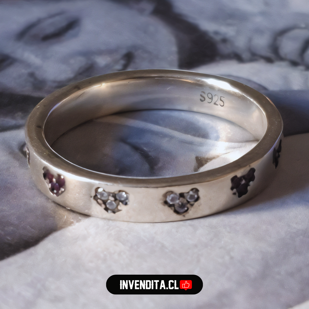 Anillo de plata 925 estilo banda con circones de colores