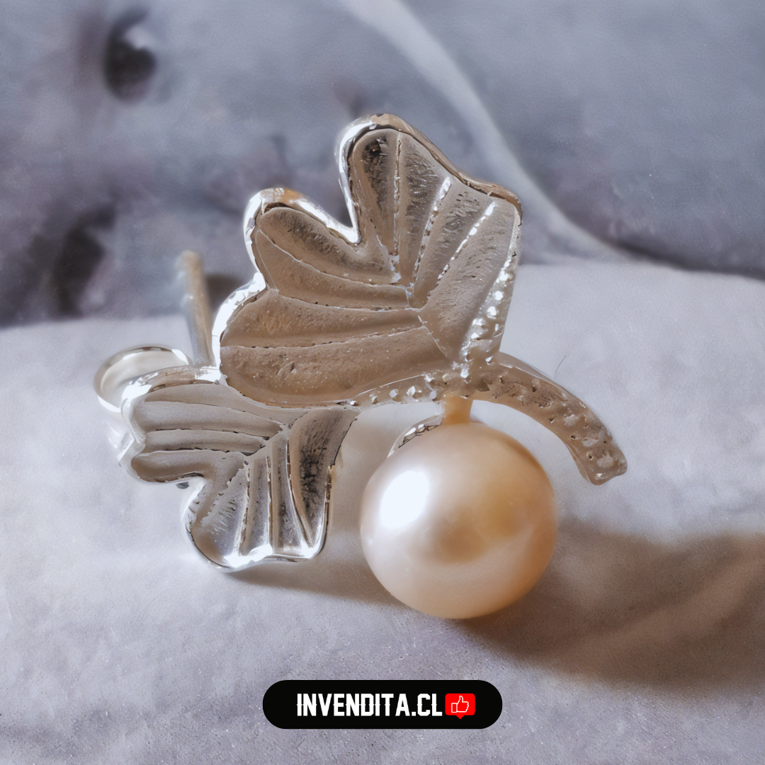 Aros de plata 925 diseño hojas de circones con pequeña perla