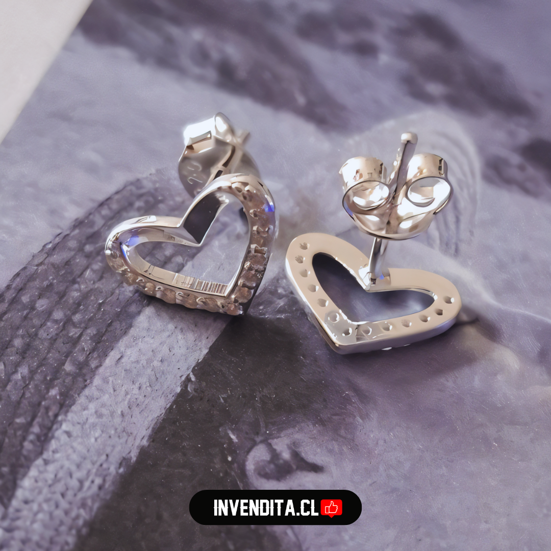 Aros de plata 925 corazón mitad con circones