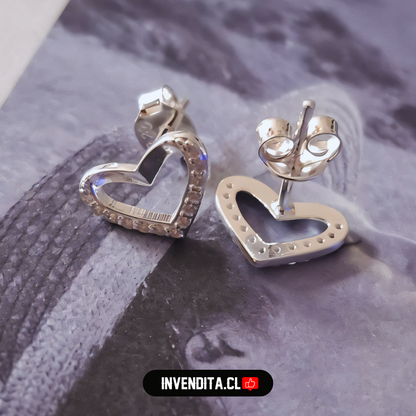 Aros de plata 925 corazón mitad con circones