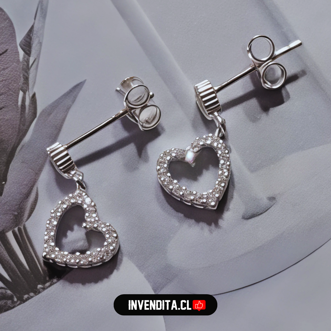 Aros de plata 925 corazones colgantes con circones