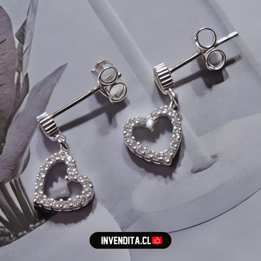 Aros de plata 925 corazones colgantes con circones