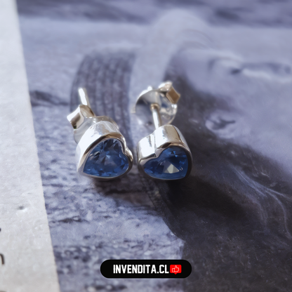Aros de plata 925 circón corazón celeste