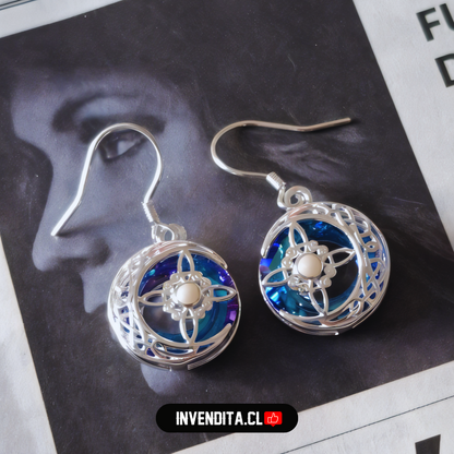 Aros de plata 925 nudo de brujas con piedra luna y cristal Swarovski