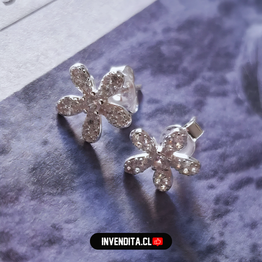 Aros de plata 925 flores con circones varios