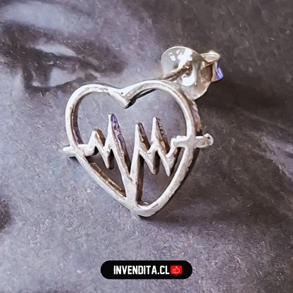 Aros de plata 925 figuras corazón con electrocardiograma