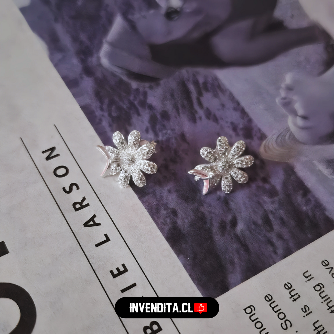 Aros de plata 925 margaritas con circones y mini golondrina