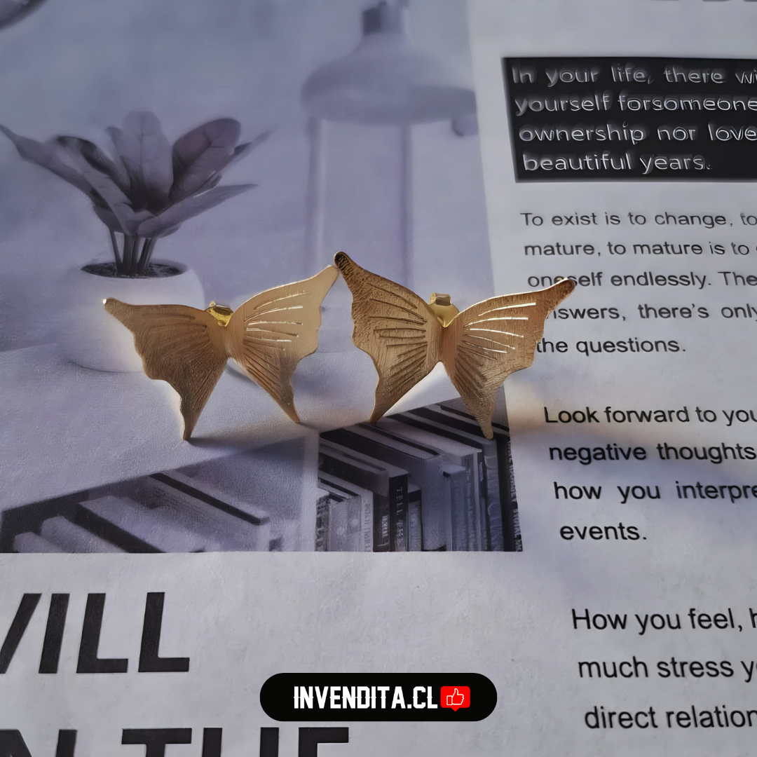 Aros enchapados en oro mariposas satinadas