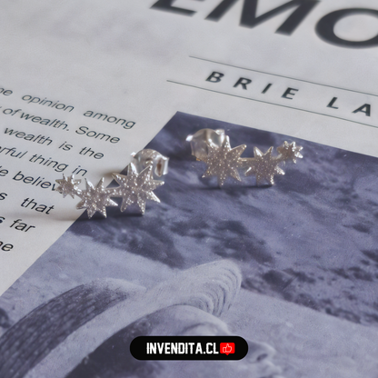 Aros de plata 925 tres estrellas con micro circones