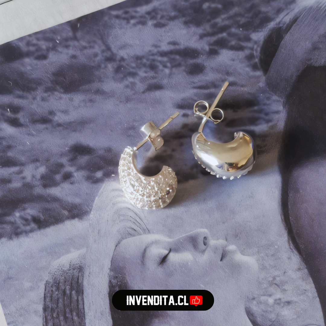 Aros de plata 925 estilo bote mitad strass mitad satinada