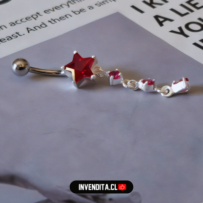 Aro de plata 925 Piercing ombligo estrella con circones de rubí