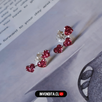 Aros de plata 925 trío corazón strass rosa
