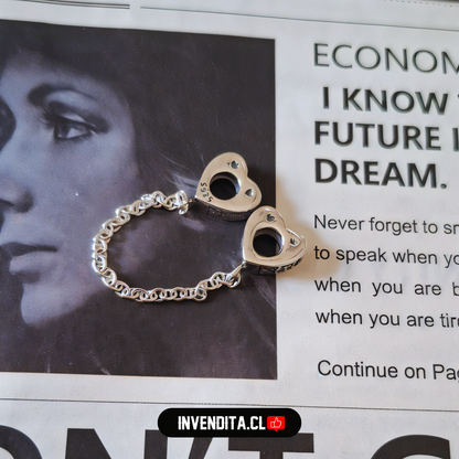 Charm estilo pandora corazones unidos con una cadena