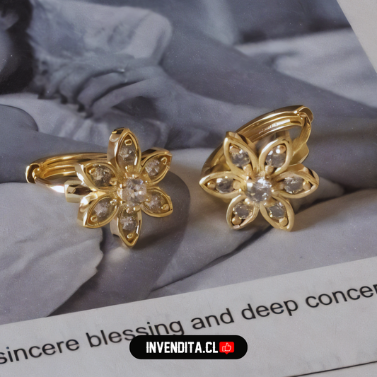 Aros enchapados en oro diseño flor de circones tradicionales