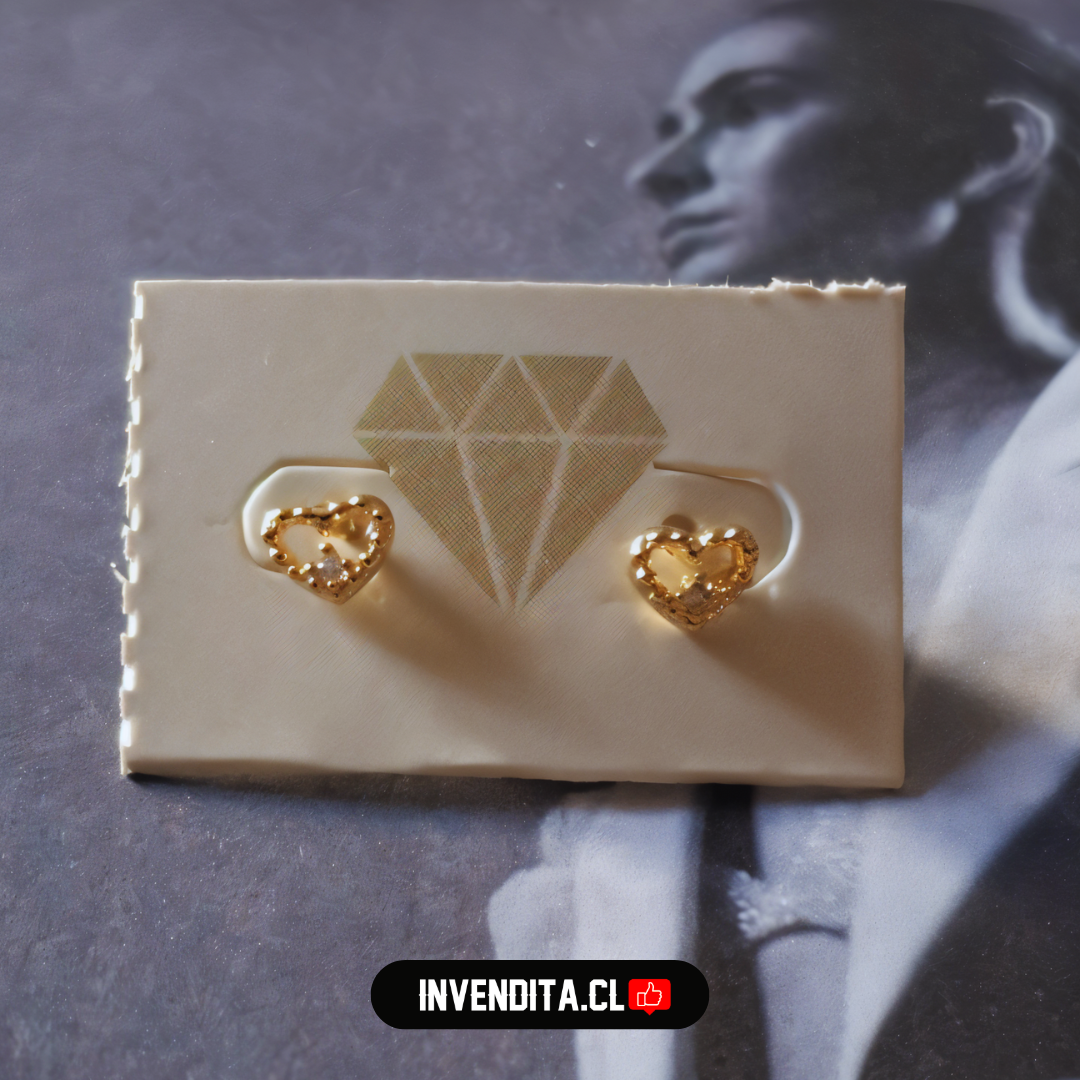 Aros enchapados en oro para niños con tope diseño corazón con pequeño circón