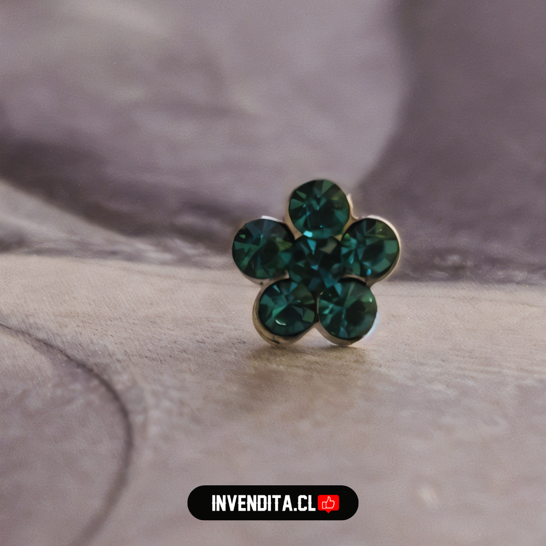 Aros de plata 925 piercing flor con circones verdes