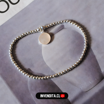 Pulsera de plata 925 diseño de esferas con placa circular