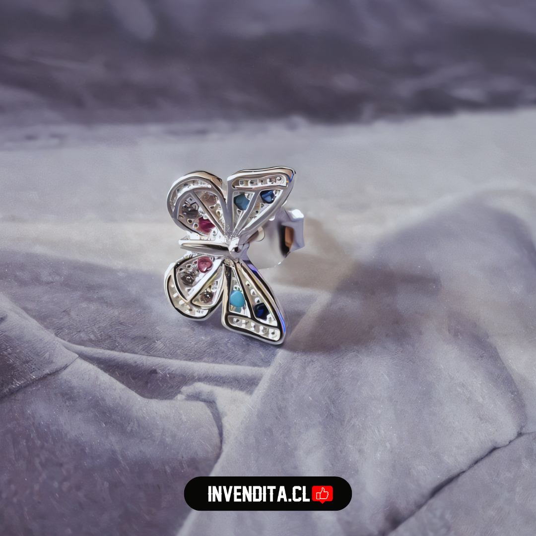 Aros de plata 925 Mariposas con circones de colores