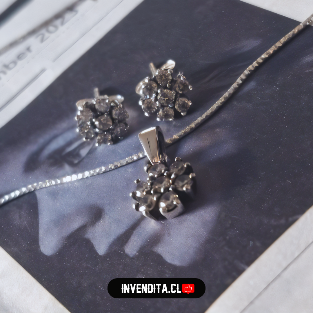 Conjunto de plata 925 flor de circones