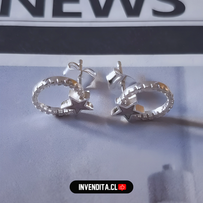 Aros de plata 925 circulo con estrella de Ópalo australiano