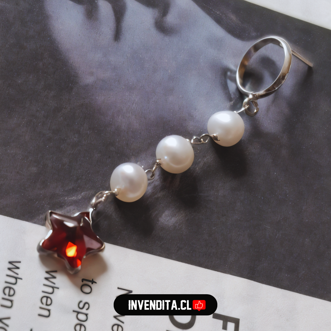Aros de plata 925 perlas con estrella roja