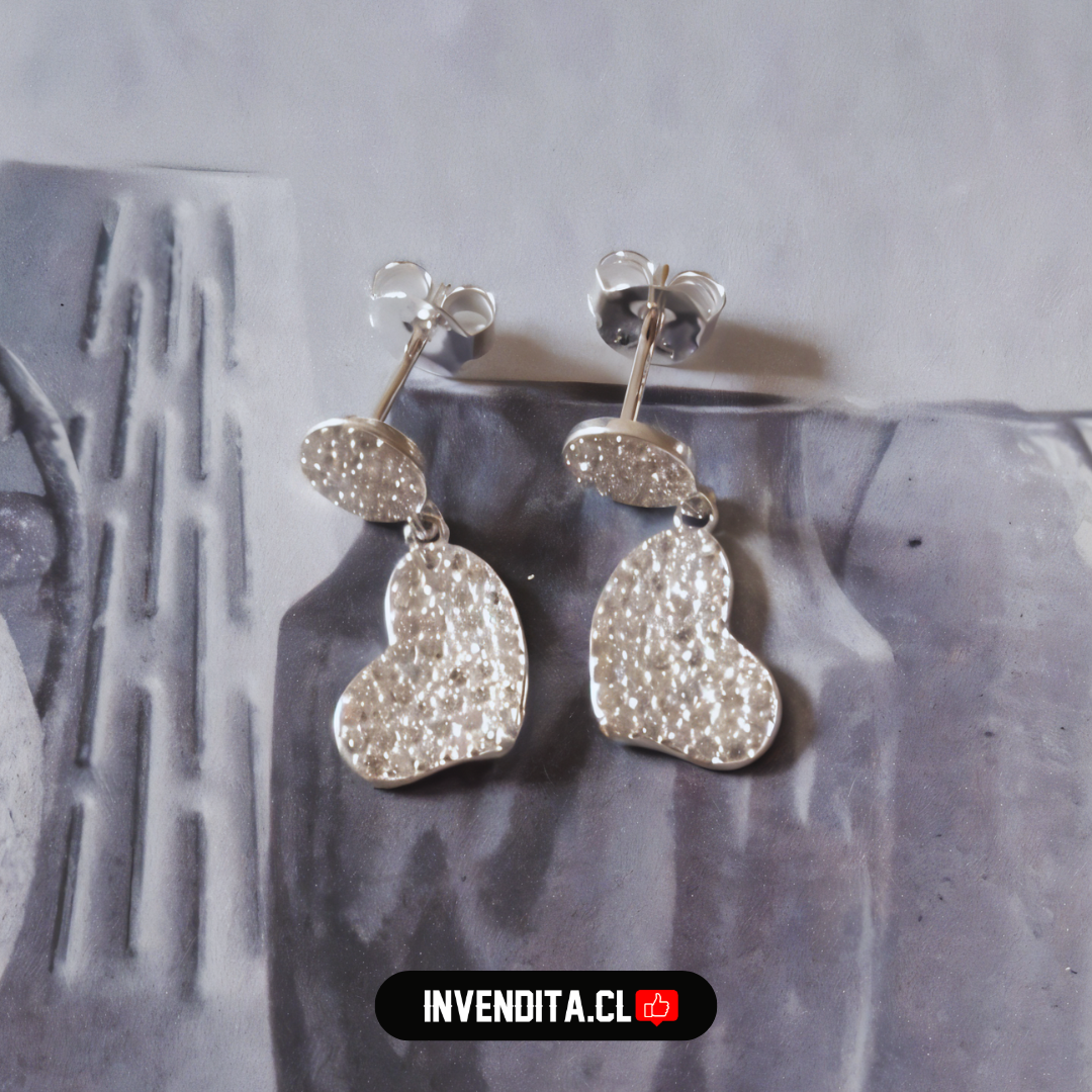 Aros de plata 925 estilo botón y colgantes corazón