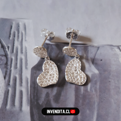 Aros de plata 925 estilo botón y colgantes corazón