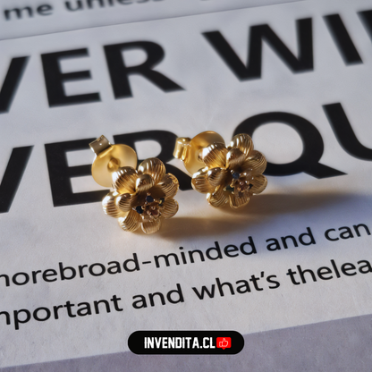 Aros enchapados en oro diseño flor con circones de colores