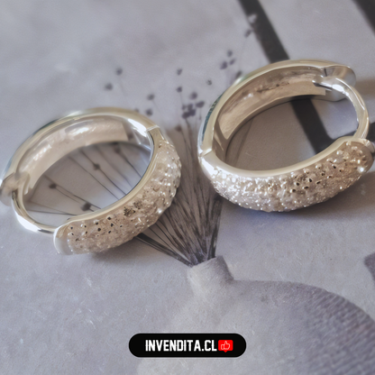 Aros de plata 925 estilo Huggies pavé con circones