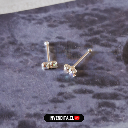 Aros de plata 925 piercing doble cuadrado