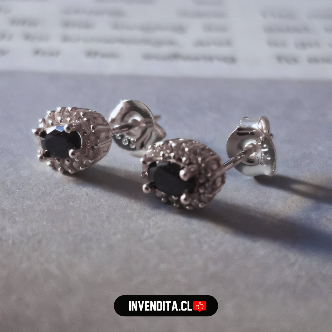 Aros de plata 925 estilo lady circón Ónix