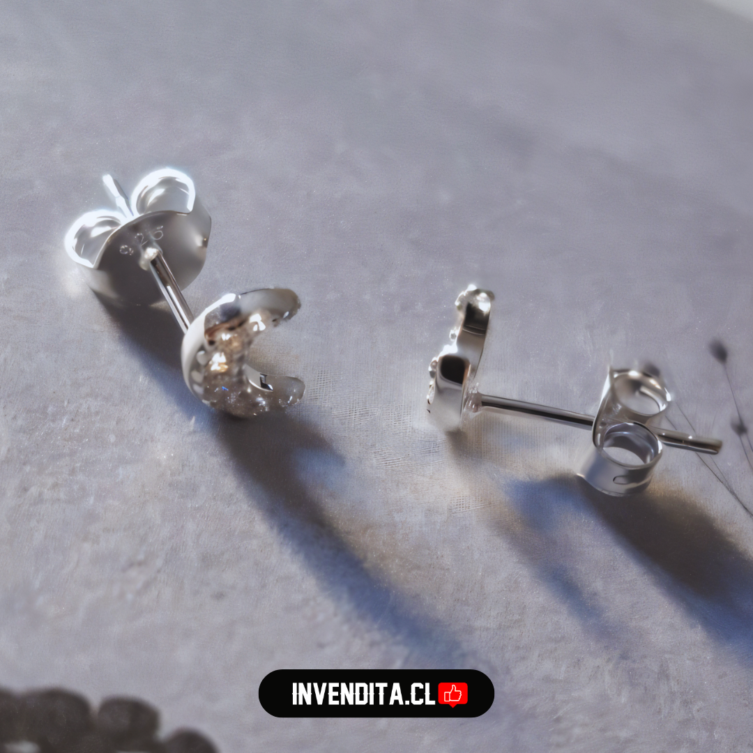 Aros de plata 925 semi luna con circones