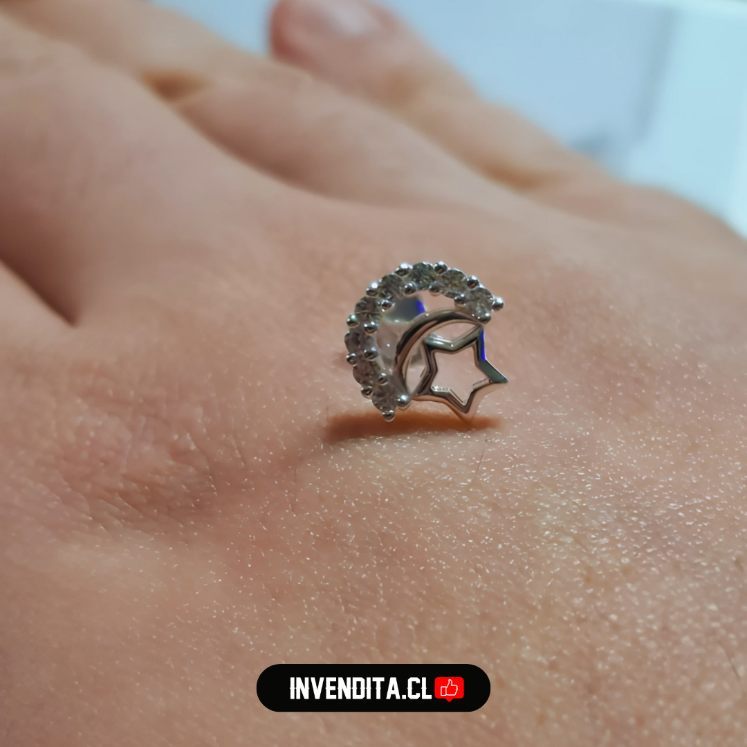 Aros de plata 925 figuras de estrella y luna con circones