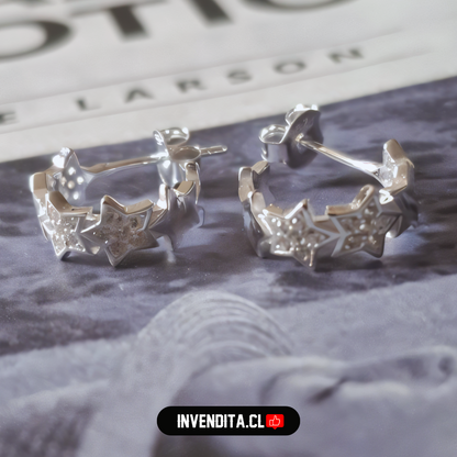 Aros de plata 925 semi argollas de estrellas