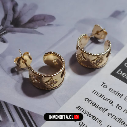 Aros enchapados en oro argollas semi abierto enmarcado de estrella con circones