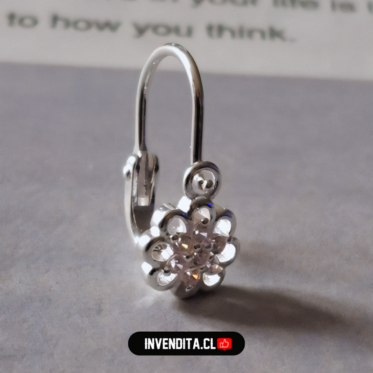 Aros de plata 925 estilo gancho con flor rosa