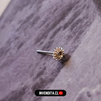 Aros de plata 925 piercing flor pétalo con circón