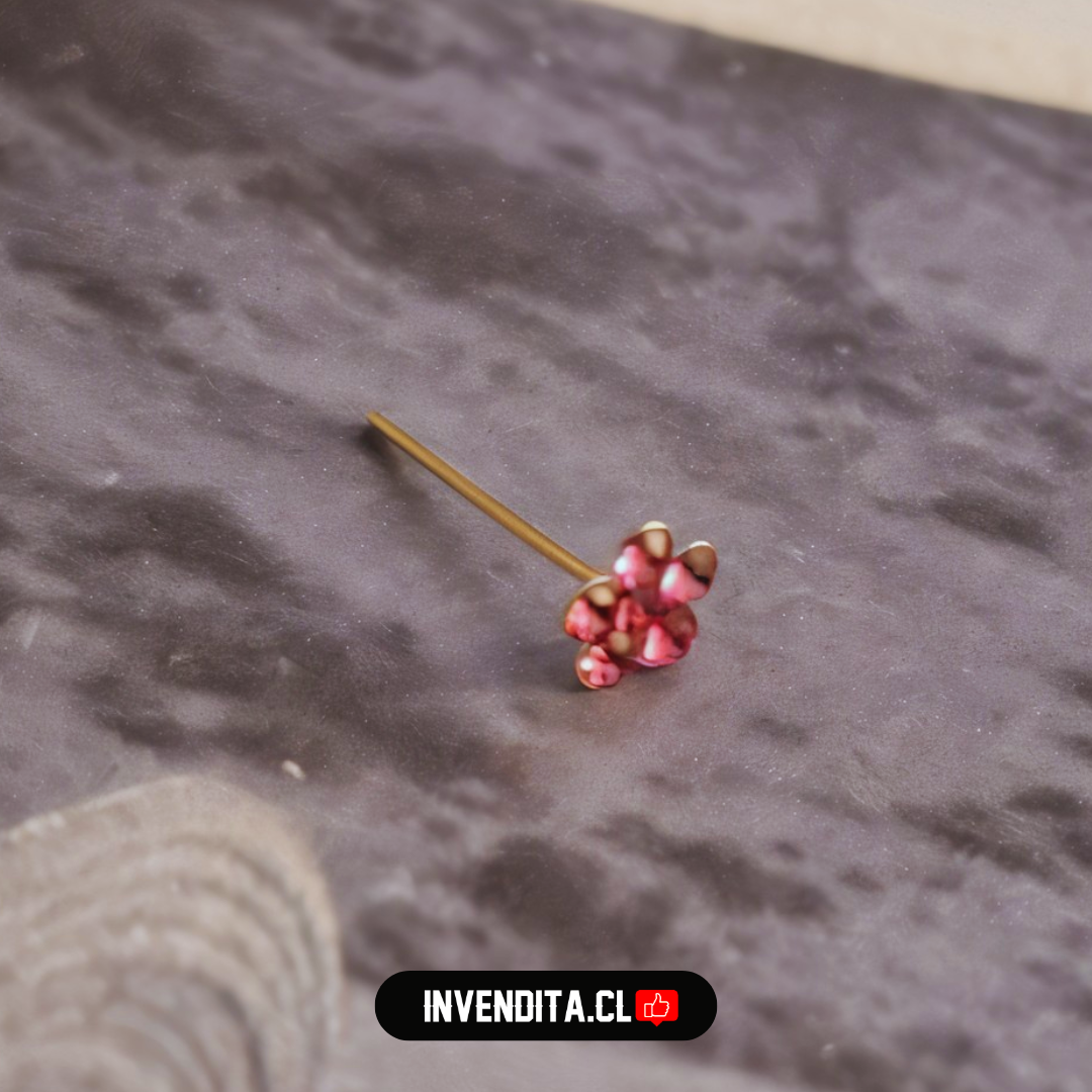 Aros de plata 925 piercing flor con circones rosas