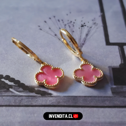 Aros enchapados en oro argollas con placa flor rosa