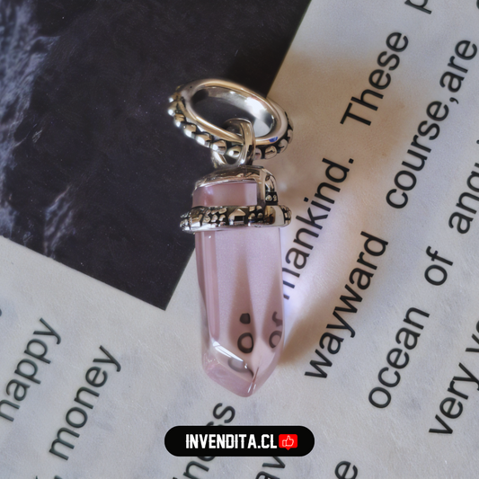 Charm estilo pandora péndulo de cuarzo rosa