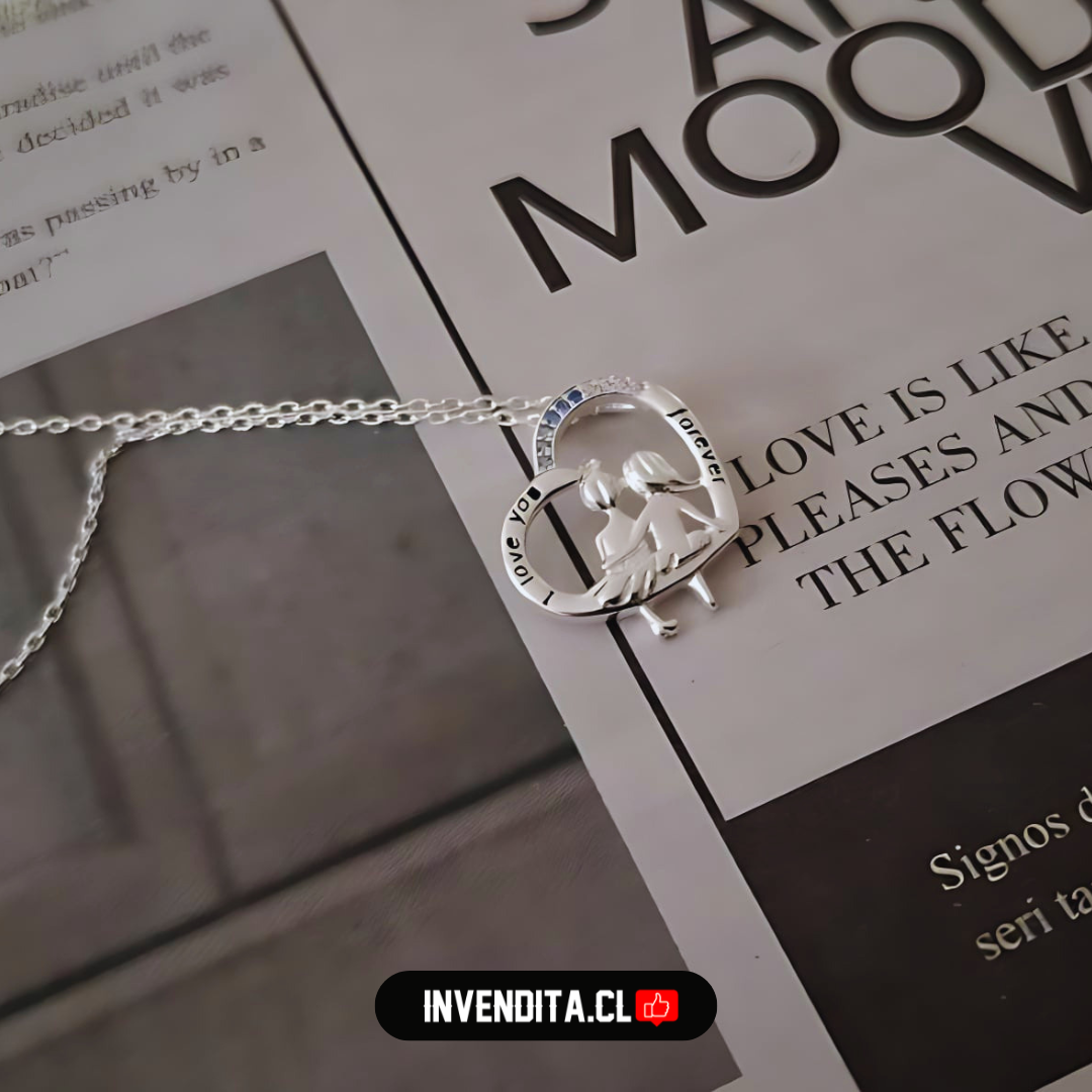 Collar de plata 925 corazón madre e hija con circones