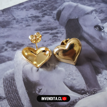 Aros enchapados en oro diseño corazón liso medio