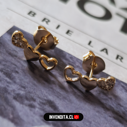 Aros enchapados en oro estilo trepador diseño corazones con circón