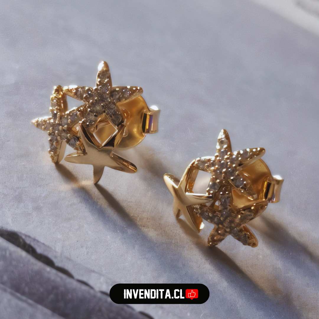 Aros enchapados en oro trio de estrellas lisa y circones