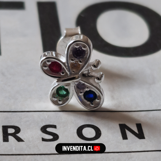 Aros de plata 925 mariposa con circones de colores